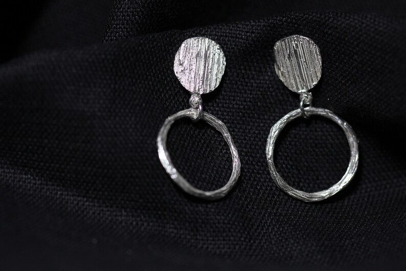 drop earrings Forest Hula Earrings Boho Dangle Earrings Unusual Statement Earrings Handmade Silver Tree Bark Twig Hoop Earrings
