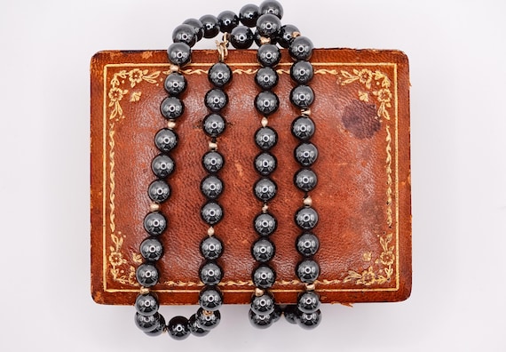 14k Solid Gold Hematite Black Beaded Necklace (22… - image 6
