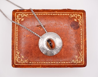 Bold Modernist Hammered Silver Tiger's Eye Necklace