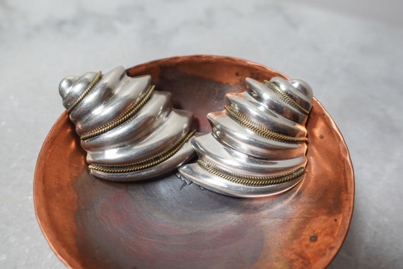 Huge Sterling Silver and Gold Statement Earrings … - image 2