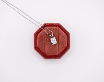 1980s Emerald Cut Cubic Zirconia Solitaire Necklace