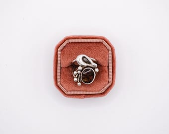 Brutalist Sterling Silver and Fire Agate Pinky Ring (Size 2.5)