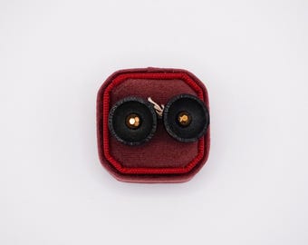 Antique Victorian Era Black & Gold Pair of Glass Buttons