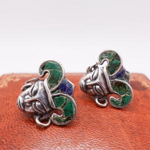 Vintage Retro Los Castillo Mexican Sterling Silver Inlaid Earrings
