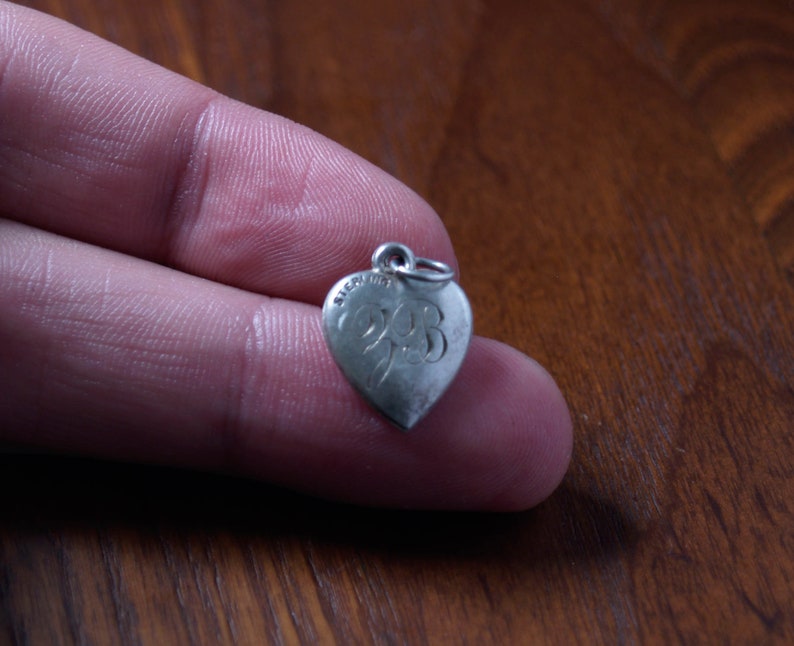 SALE Antique Victorian Puffy Heart Sterling Charm Monogram EB Heart Pendant with Green Paste Starburst Gypsy Setting