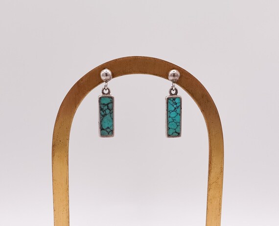 Turquoise Inlay & Sterling Rectangular Tag Style … - image 6