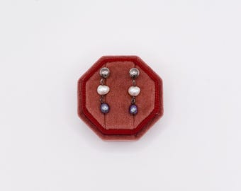 Delicate Sterling Silver Black & White Pearl Earrings