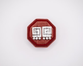 Retro 1960s Mexican Sterling Silver Earrings with a Greek Key Motif
