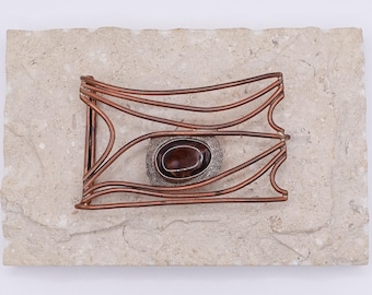 Modernist Artisan Made Copper and Fire Agate Belt Buckle