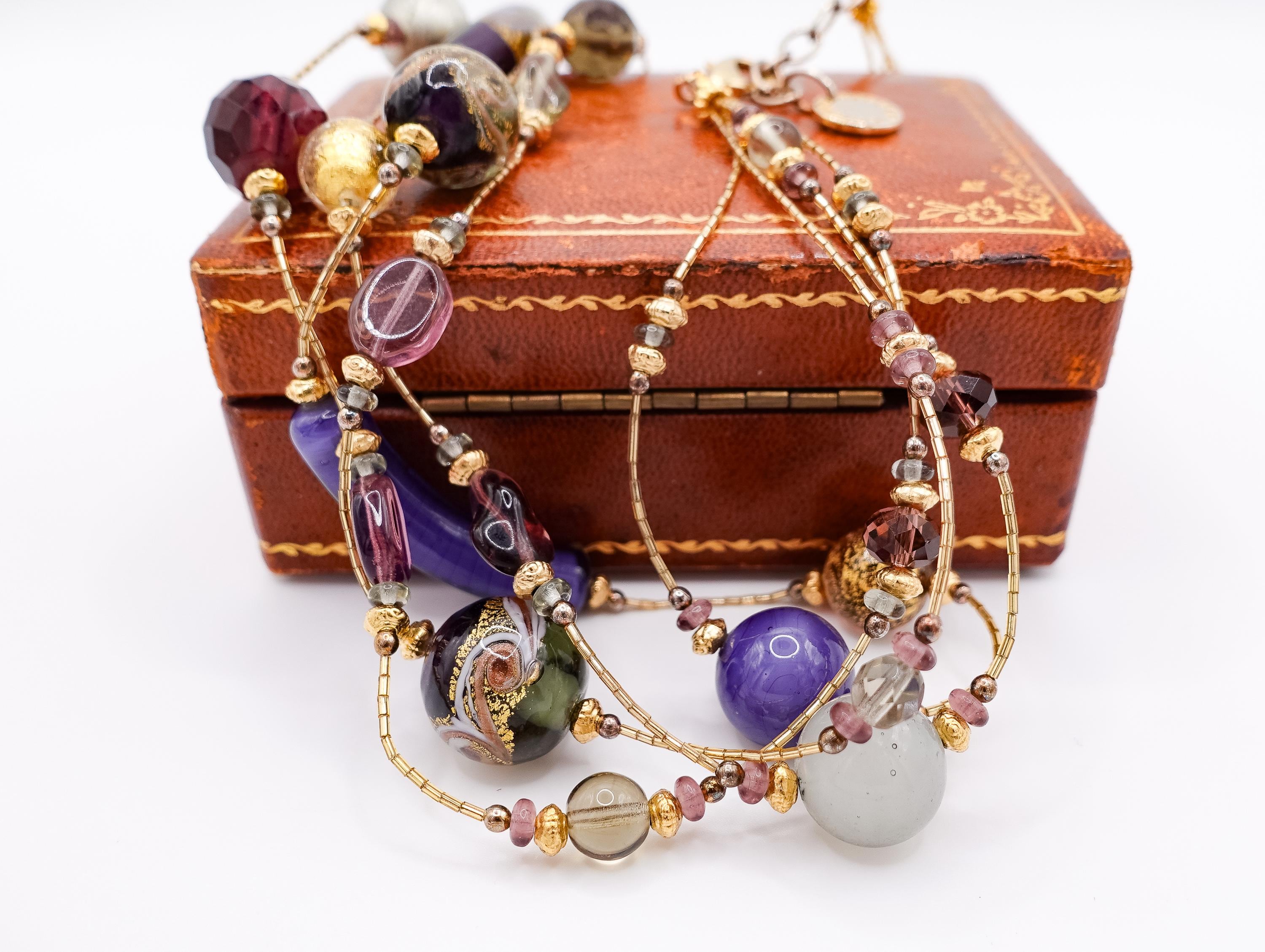 Antonio Vaccari Purple & Gold Venetian Murano Glass Necklace - Etsy