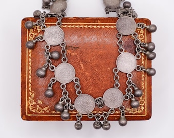 Antique Victorian Era Indian Silver Choker Necklace with Coins