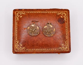 Antique Victorian Gold Flower Button Clip Earrings