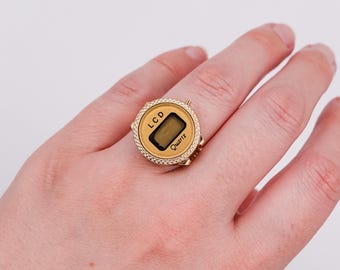 Gold Filled Retro Digital Watch Statement Ring (Adjustable)
