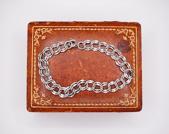 Retro 1960s Rhodium Plated Curb Link Charm Bracelet