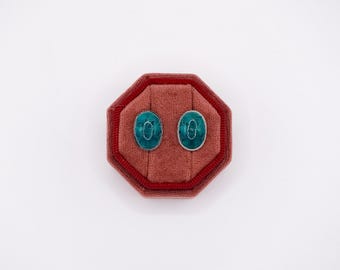 Japanese Teal Enamel Flower Design Screw back Earrings