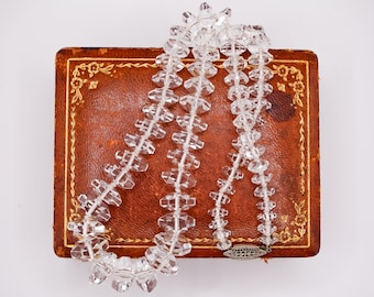 Antique Art Deco Rock Crystal Beaded Necklace w/ Filigree Clasp