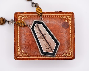 Modernist Artisan Made Tiger's Eye Intarsia & Leather Necklace