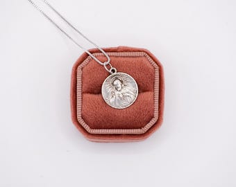 Antique Sterling Silver Catholic Medal Necklace depicting Jesus