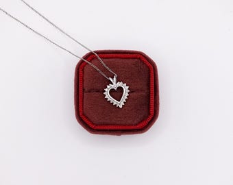 Dainty 14k White Gold and Diamond Heart Necklace
