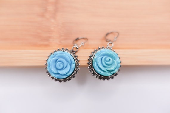 Amy Kahn Russell Carved Turquoise Rose Sterling Earrings