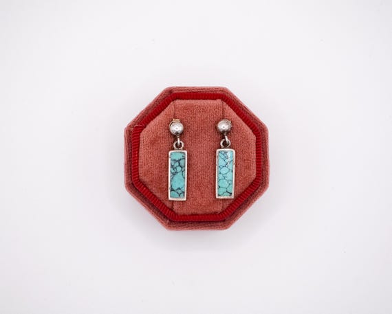 Turquoise Inlay & Sterling Rectangular Tag Style … - image 1