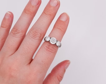 Signed Tacori Antique Style Filigree Three Stone Ring (Size 4.75)