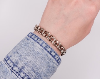 Mid-century Sterling Silver Double Curb Chain Bracelet