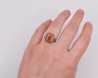 Antique Art Deco Natural Agate Cabochon Ring (Size 4.5)