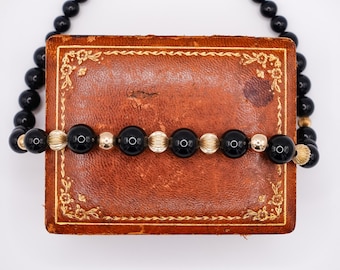 Retro Black Onyx and 14k Gold Filled Beaded Necklace