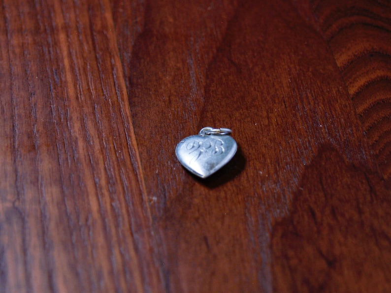 SALE Antique Victorian Puffy Heart Sterling Charm Monogram EB Heart Pendant with Green Paste Starburst Gypsy Setting