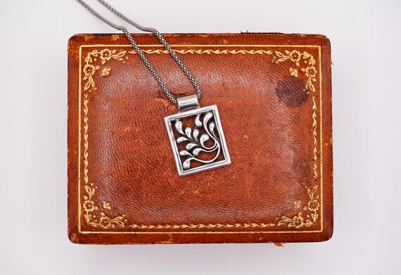 Artisan Signed Sterling Silver Rectangular Leaf P… - image 9