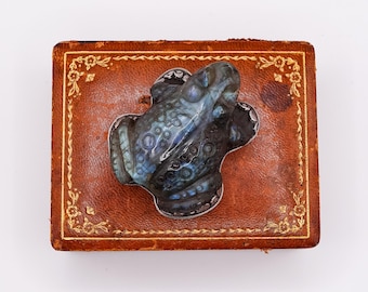 Tibetan Carved Labradorite and Sterling Frog or Toad Pendant