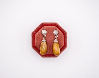 1980s Artisan Made Sterling Silver & Tiger's Eye Drop Earrings
