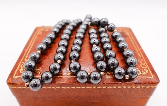 14k Solid Gold Hematite Black Beaded Necklace (22… - image 7
