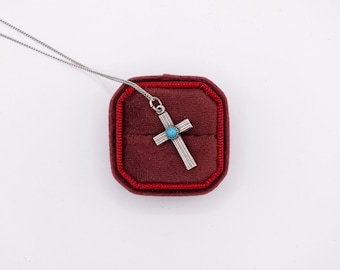 Mini Sterling Silver and Turquoise Cross Necklace