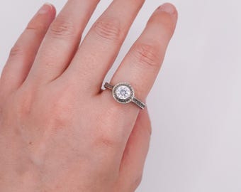 Signed Silpada Oxidized and Textured CZ Solitaire Ring (Size 8.5)