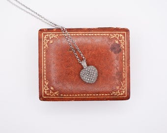 Sterling Silver Black & White Pave Diamond Heart Necklace