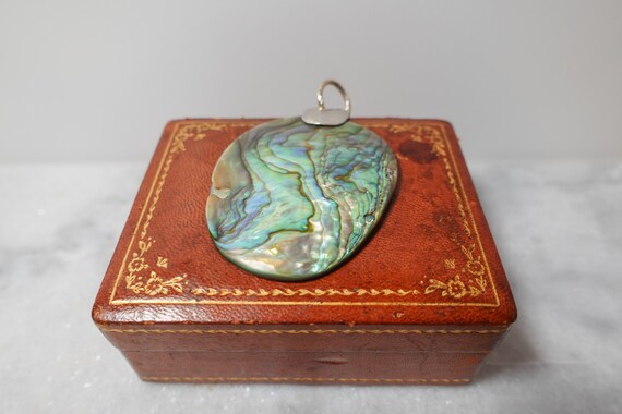 Huge Gorgeous Vintage Carved Abalone Shell Pendan… - image 7