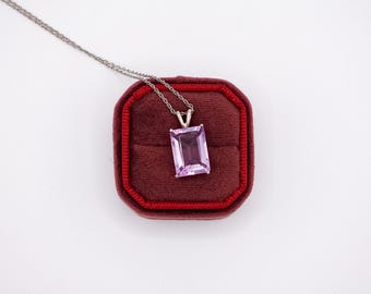Natural Emerald Cut Amethyst & Sterling Silver Necklace