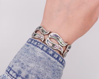 Retro 1960s Taxco Mexican Sterling Silver Abalone Bracelet