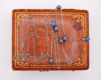 Sterling Silver Chinese Cloisonne Beaded Station Necklace (Adjustable to 31 inches)