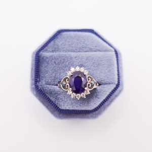 Beautiful Vintage Sapphire and Cubic Zirconia Sterling Cocktail Ring