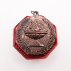 SALE Antique Athletic Award Torch Motif Bronze Medal