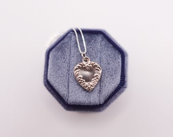 SALE Vintage Victorian Style Embossed Puffy Heart Necklace