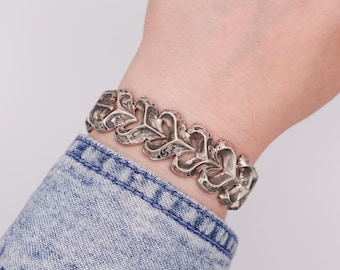Antique Victorian European Silver Repousse Panel Bracelet
