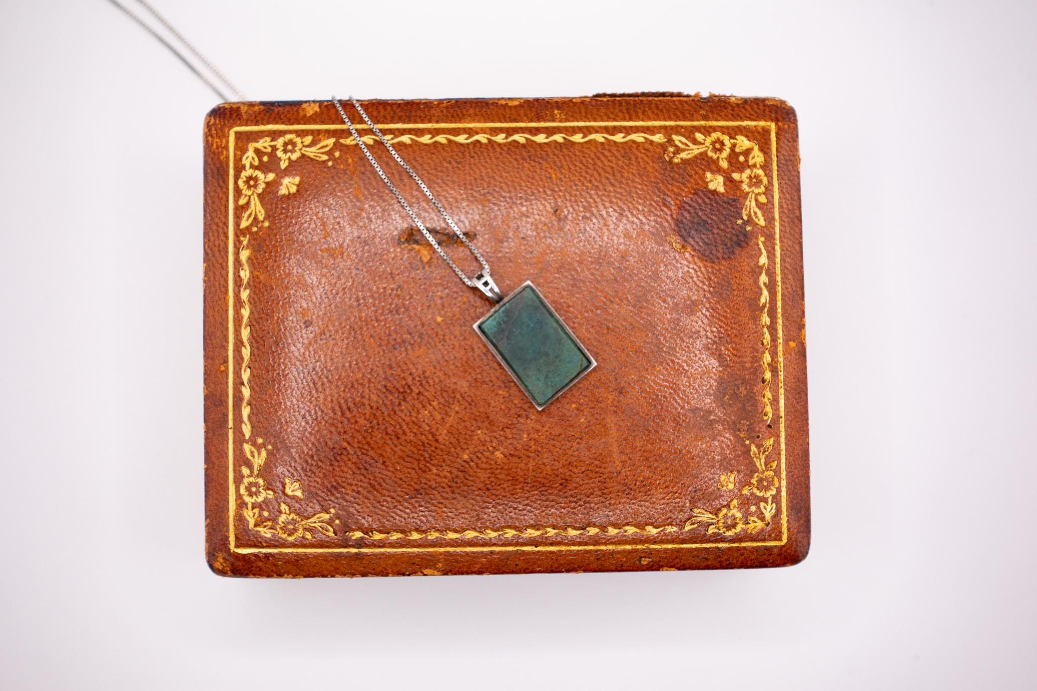 Vintage Sterling Silver Azurite Artisan Made Rectangle Pendant