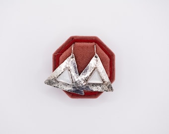 Artisan Hammered Silver & Mother of Pearl Triangle Earrings