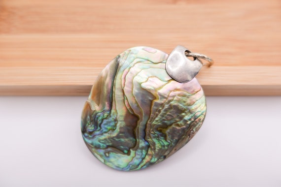 Huge Gorgeous Vintage Carved Abalone Shell Pendan… - image 1