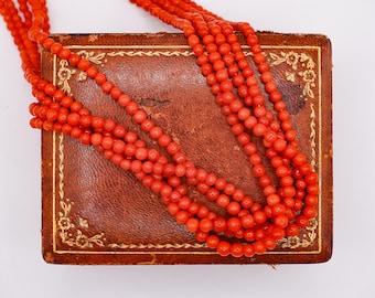 Mid Century Natural Mediterranean Coral Beaded Necklace