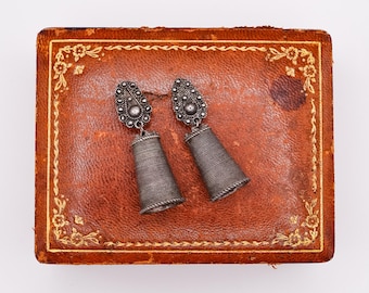 Antique Sterling Silver Cannetille Filigree Bell Earrings